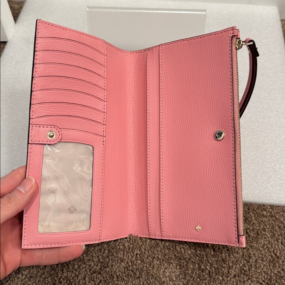 kate spade pink leather wristlet wallet with gold-tone logo - Picture 5 of 6